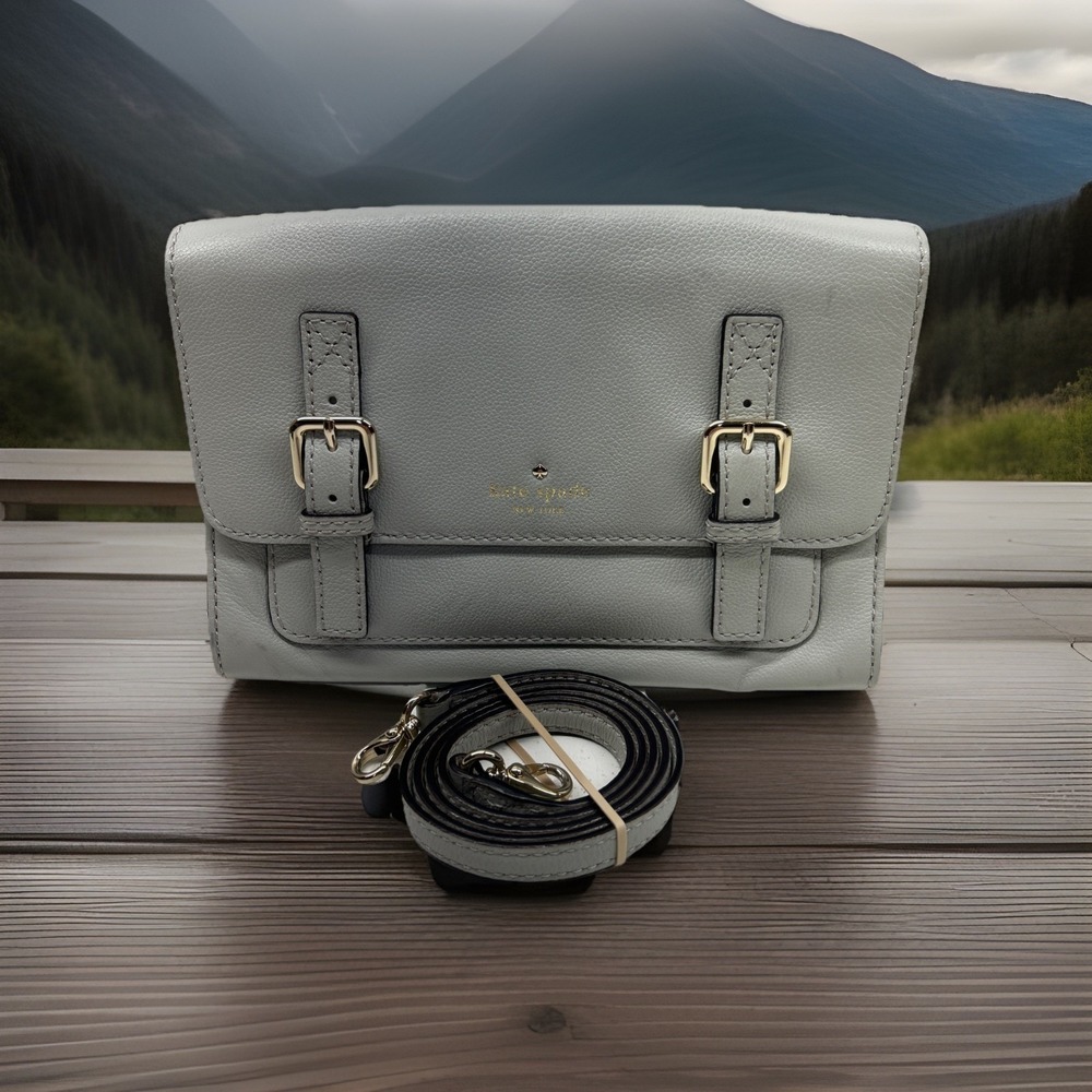 Kate Spade‎ Gray Leather Pebbled Satchel Bag With Buckles